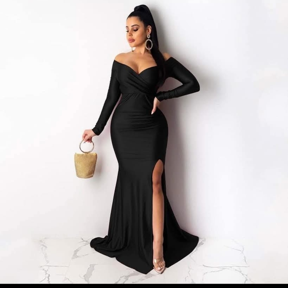 Elegant Black Off-Shoulder Evening Gown